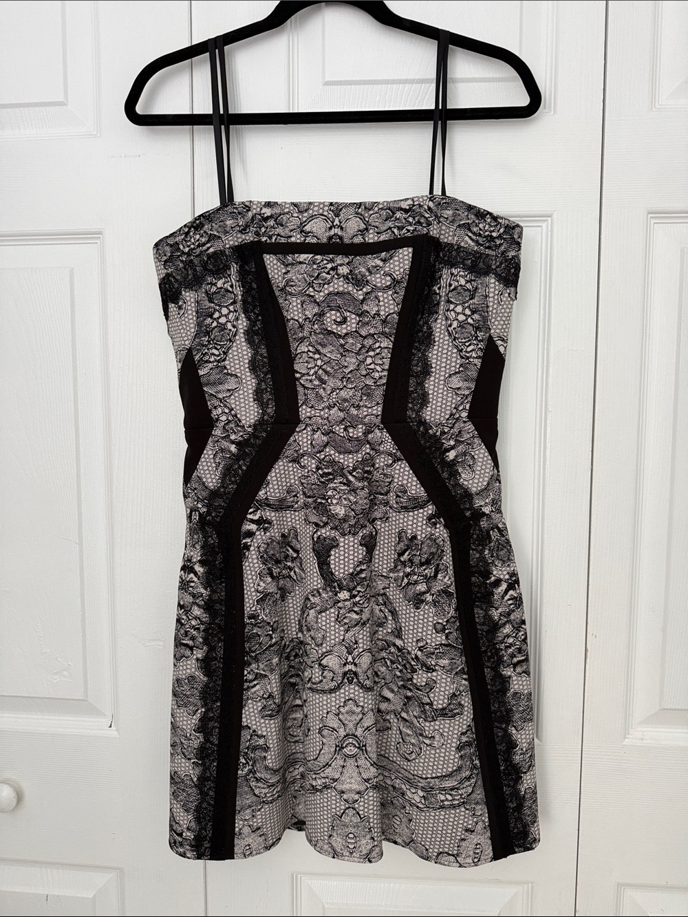 BCBGMaxAzria Black and White Lace-Print Mini Dress